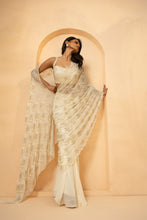 Load image into Gallery viewer, Self on Self work of Cutdana beads, sequin, and pearls all over the pallu and blouse
