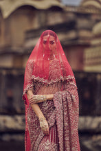 Load image into Gallery viewer, MAROON NET EMBROIDERED SAREE BLOUSE WITH PETTICOAT AND AN OPTIONAL HEAD VEIL .
