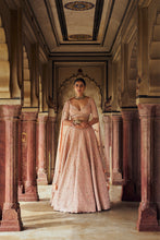 Load image into Gallery viewer, PEACH TAFETTA SILK LEHENGA CHOLI SET WITH A TULLE DUPATTA
