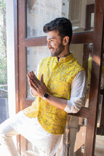 Load image into Gallery viewer, Ivory Kurta and Pant set with Yellow Vest
