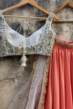 Load image into Gallery viewer, Peach and Ivory Ruffle Lehenga Set
