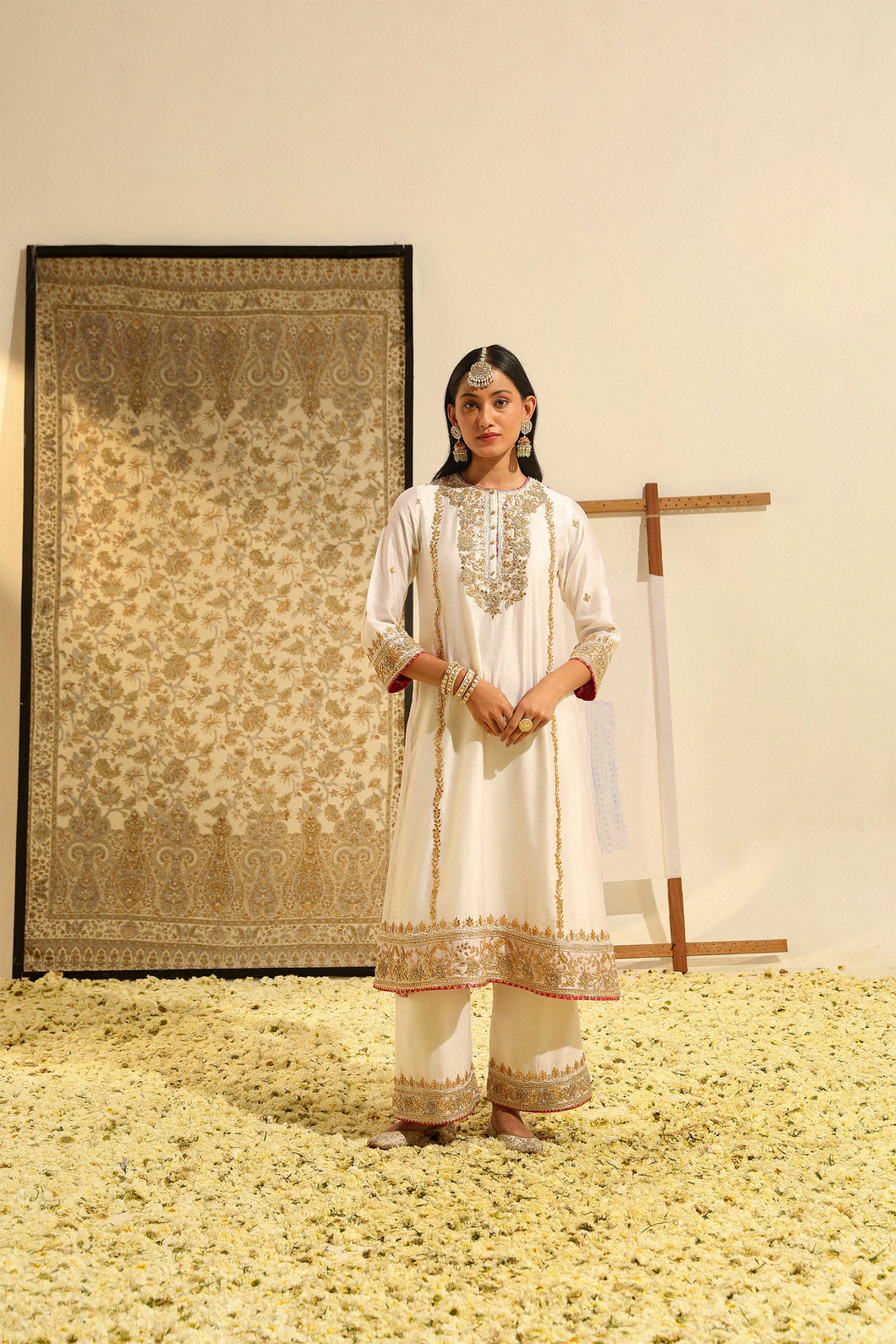 Long A-line kurta with palazzo and Dupatta