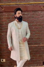 Load image into Gallery viewer, Grey jacket style sherwani set
