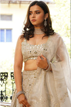 Load image into Gallery viewer, Smokey Grey Bridal Embroidered Lehnega set
