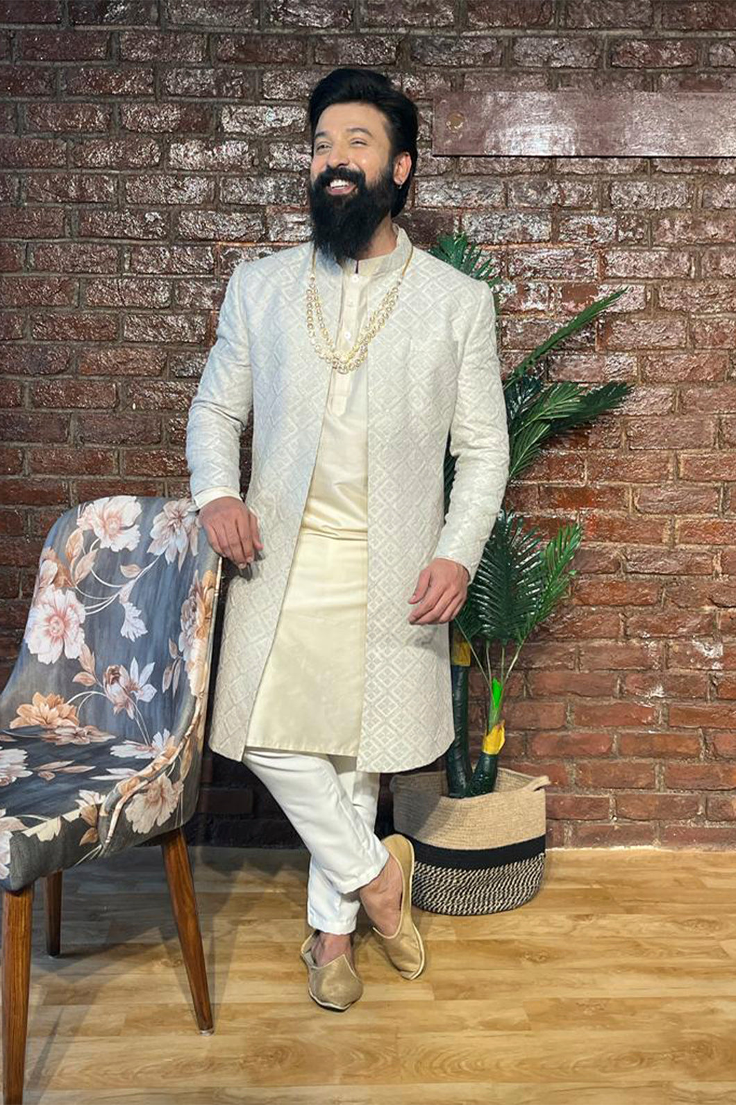 Grey jacket style sherwani set