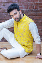 Load image into Gallery viewer, Ivory Kurta and Pant set with Yellow Vest
