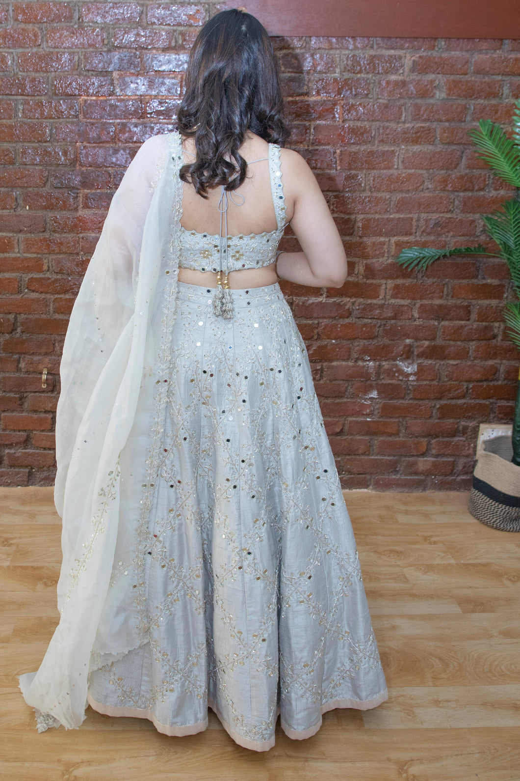 Smokey Grey Bridal Embroidered Lehnega set