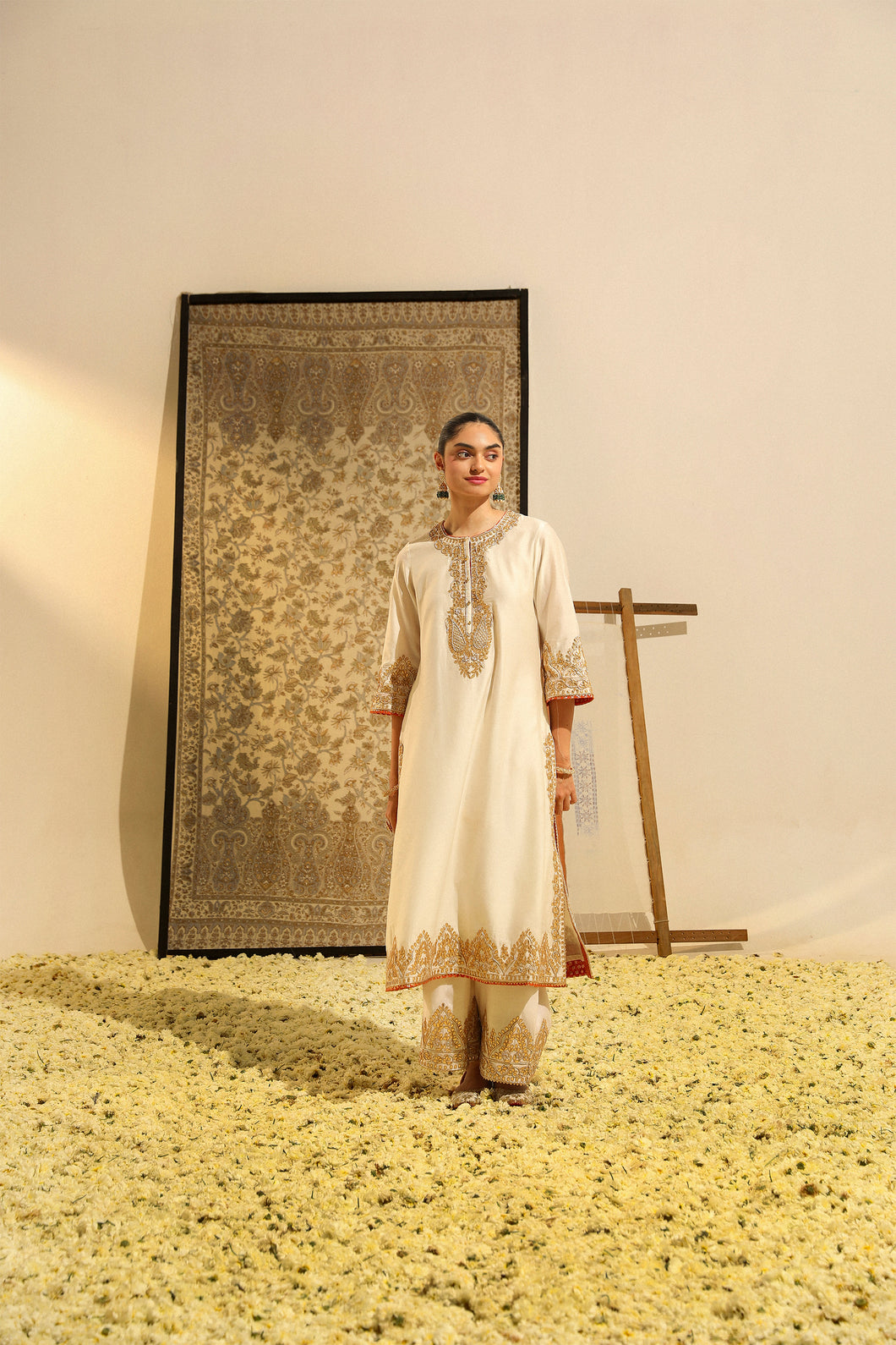 Long A-line kurta with palazzo and Dupatta