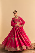 Load image into Gallery viewer, Naazila - Dabka Zardozi Embroidered Raw Silk Hotpink Lehenga Set

