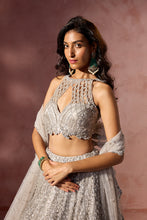 Load image into Gallery viewer, SILVER GREY NET LEHENGA SET

