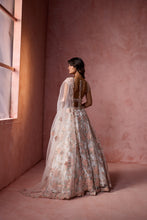 Load image into Gallery viewer, WHITE NET WITH LEATHER APPLIQUE LEHENGA SET
