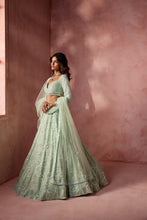 Load image into Gallery viewer, SEA GREEN NET LEHENGA SET
