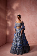 Load image into Gallery viewer, PETROL BLUE NET LEHENGA SET
