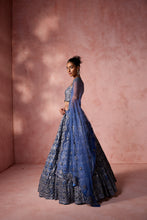 Load image into Gallery viewer, PETROL BLUE NET LEHENGA SET
