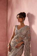 Load image into Gallery viewer, SILVER GREY NET SAREE SET WITH SILVER WORK
