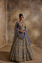 Load image into Gallery viewer, BLUE GREY NET LEHENGA SET
