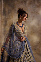 Load image into Gallery viewer, BLUE GREY NET LEHENGA SET
