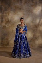 Load image into Gallery viewer, ELECTRIC BLUE TAFFETA GOTA WORK LEHENGA SET
