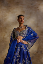 Load image into Gallery viewer, ELECTRIC BLUE TAFFETA GOTA WORK LEHENGA SET

