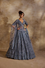 Load image into Gallery viewer, STONE GREY NET LEHENGA SET
