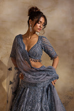 Load image into Gallery viewer, STONE GREY NET LEHENGA SET
