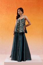 Load image into Gallery viewer, Metallic Teal Blue Peplum Sharara Set
