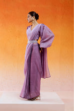 Load image into Gallery viewer, Lavender Embroidered Drape Saree Set with Belt
