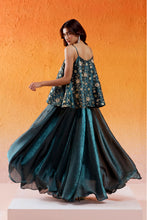 Load image into Gallery viewer, Metallic Teal Blue Peplum Sharara Set
