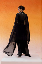 Load image into Gallery viewer, Black Embroidered Drape Skirt Set with Cape
