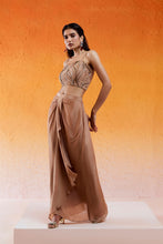 Load image into Gallery viewer, Caramel Brown Embroidered Drape Skirt Set with Cape
