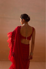 Load image into Gallery viewer, RED HEAVY DRAPED SAREE
