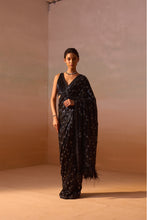 Load image into Gallery viewer, BLACK AND SILVER GREY GEOMETRICAL SAREE
