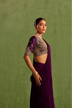 Load image into Gallery viewer, purple pre draped saree
