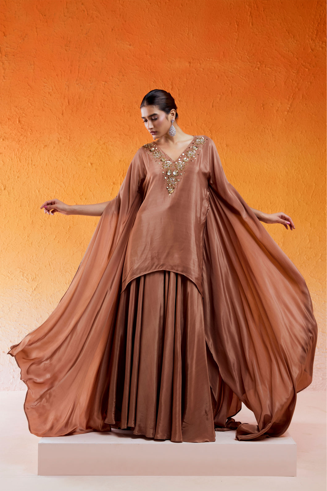 Caramel Brown Embroidered Sharara Set