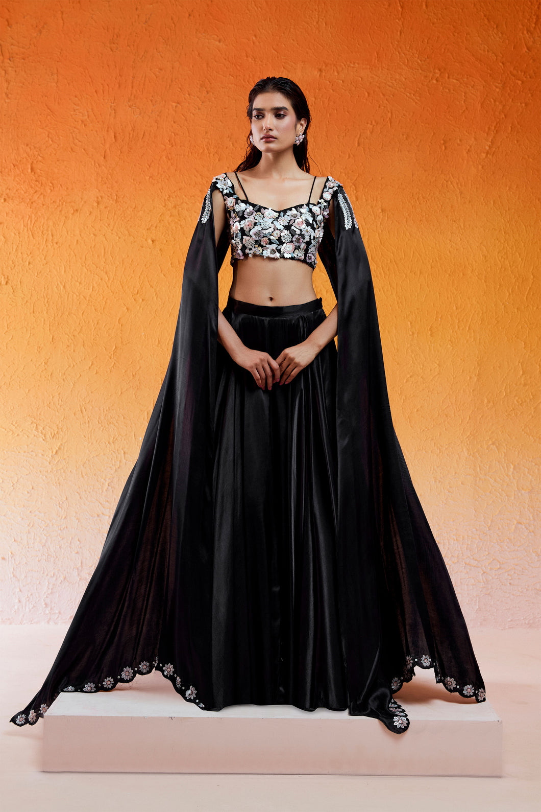 BLACK EMBELLLISHED & EMBROIDERED LEHENGA SET