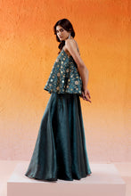 Load image into Gallery viewer, Metallic Teal Blue Peplum Sharara Set
