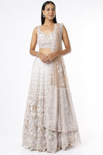 Load image into Gallery viewer, Copper organza cut dana, pearl and sequins hand embroidered lehenga
