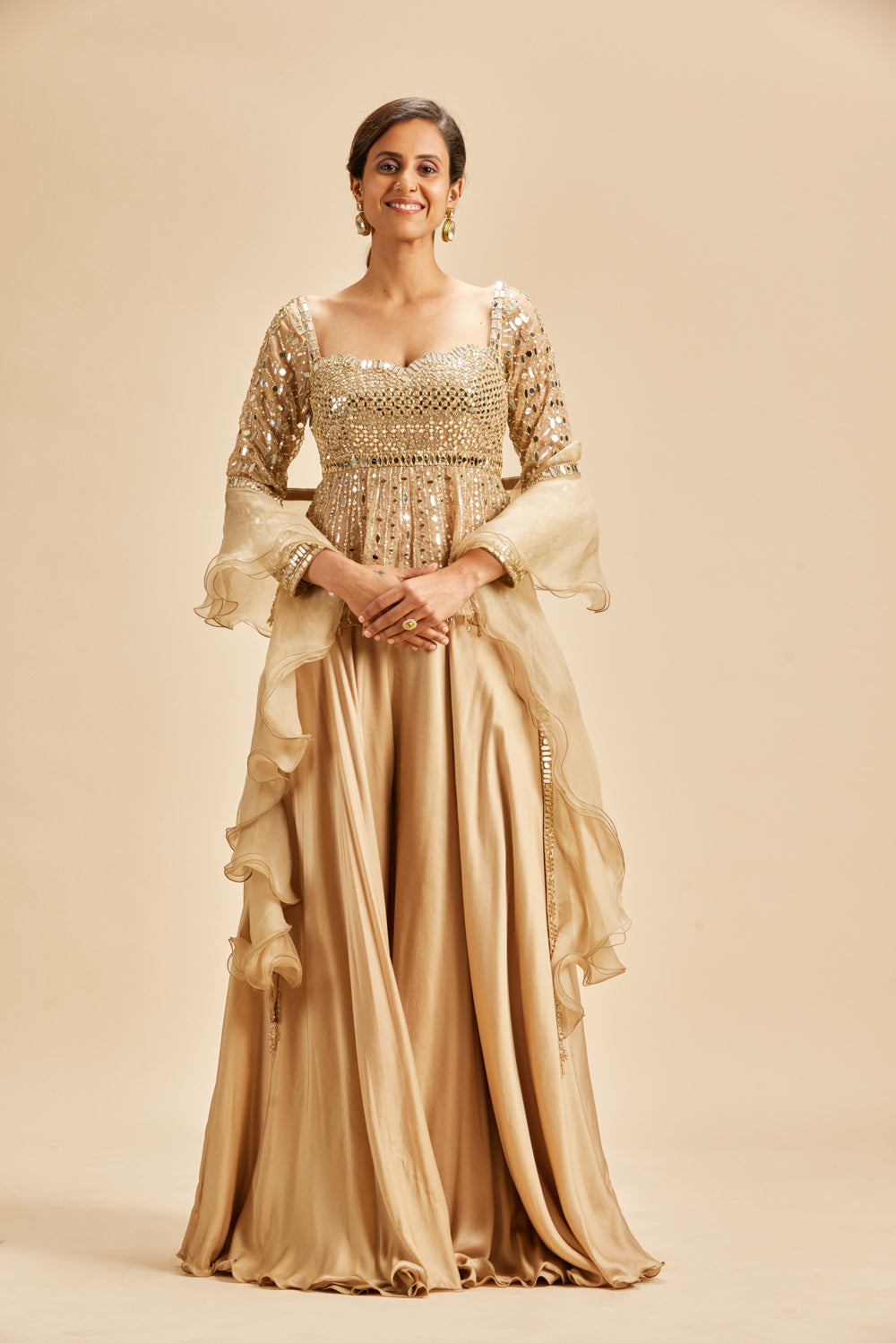 GOLD SHARARA WITH PEPLUM