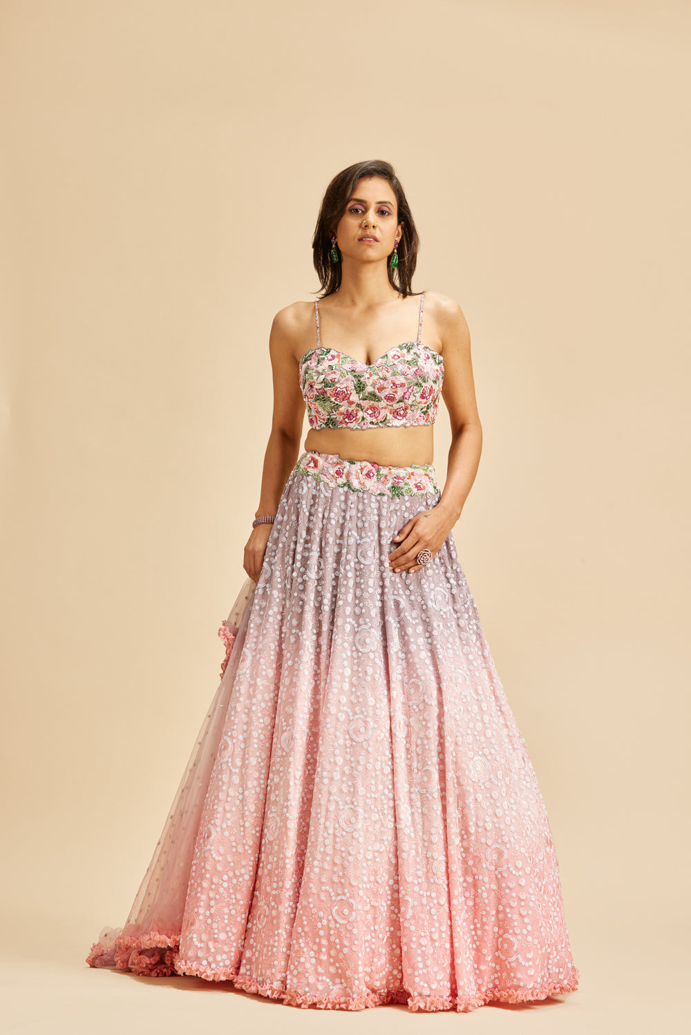 BLUSH TO LILAC SHADED LEHENGA SET