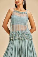 Load image into Gallery viewer, GREY SEQUINS  LEHENGA WITH BUSTIER AND NET TOP
