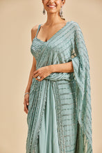 Load image into Gallery viewer, JADE GREEN DRAPE SAREE
