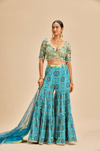 Load image into Gallery viewer, BLUE BADHANI TIERED SHARARA SET
