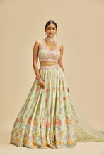 Load image into Gallery viewer, LIME GREEN GATHERED EMBROIDERED LEHENGA CHOLI SET
