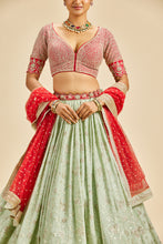 Load image into Gallery viewer, PISTA GREEN LEHENGA  WITH RED CHOLI AND DUPATTA
