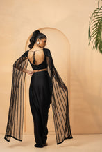 Load image into Gallery viewer, Black co-ord set with attached cape
