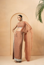 Load image into Gallery viewer, Beige embroidered fishtil lehenga with drape dupatta
