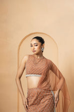 Load image into Gallery viewer, Beige embroidered fishtil lehenga with drape dupatta
