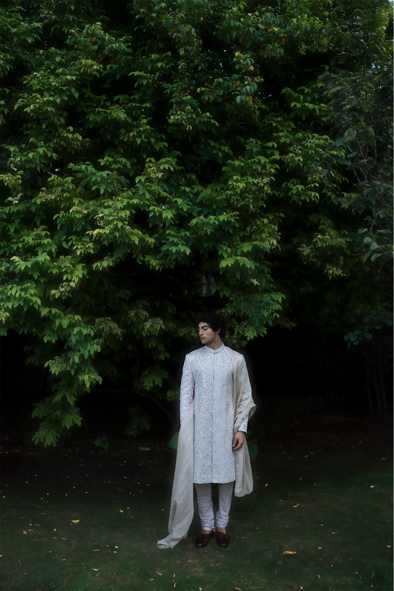 Lilac Grey Rose Sherwani Set