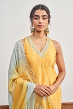 Load image into Gallery viewer, MUSTARD YELLOW KALIDAAR WITH MUSTARD YELLOW X TURQUOISE SHADED DUPATTA
