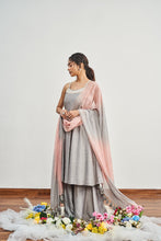 Load image into Gallery viewer, GREY KALIDAAR WITH GREY X PINK SHADED DUPATTA
